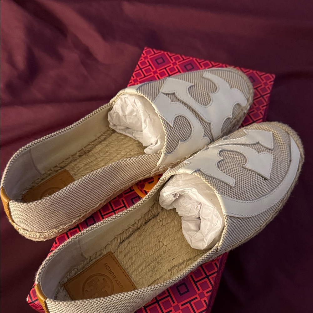 Tory Burch Cream and Gray Espadrilles